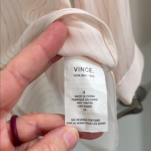 Vince Light Pink Striped Silk Blouse - Picture 4 of 5